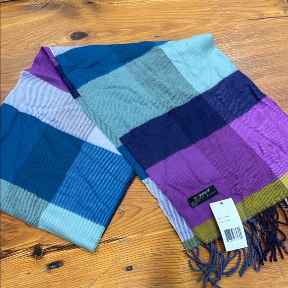Cashmink Purple and Green Plaid Scarf with Fringe NWT - Picture 1 of 5